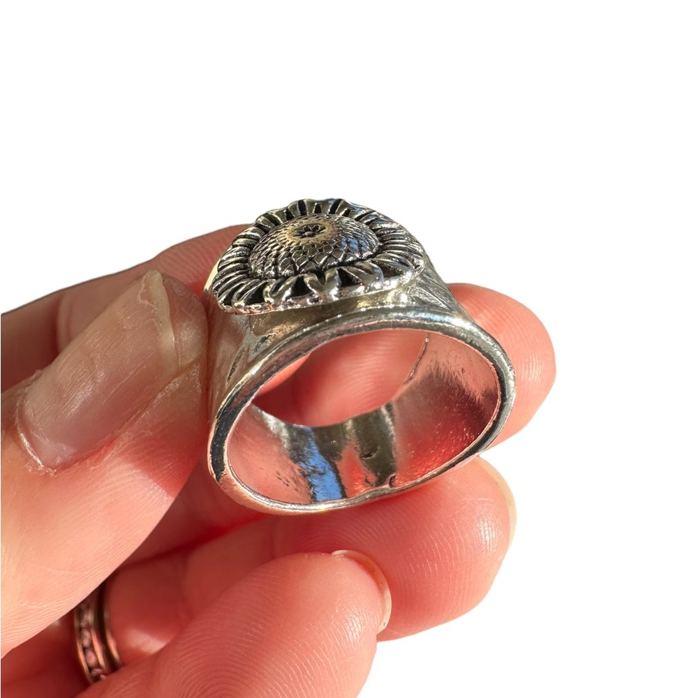 Boho Hammered Silver Ring With Silver Sunflower A… - image 4